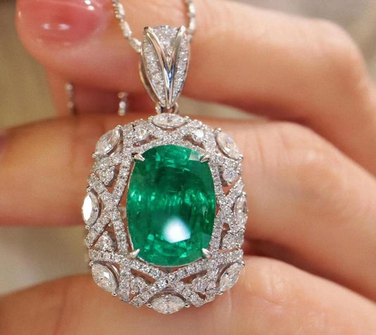 3.50Ct Green Cushion Cut Solitaire Pendant | Party Wear Pendant | Special Occasion Pendant | Wedding Pendant For Bridal