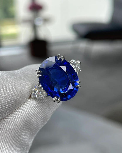 3.2Ct Blue Oval Cut Three Stone Ring For Her | Birthday Gift Ring For Mother | Statement Ring | Jewelry Collection For Women