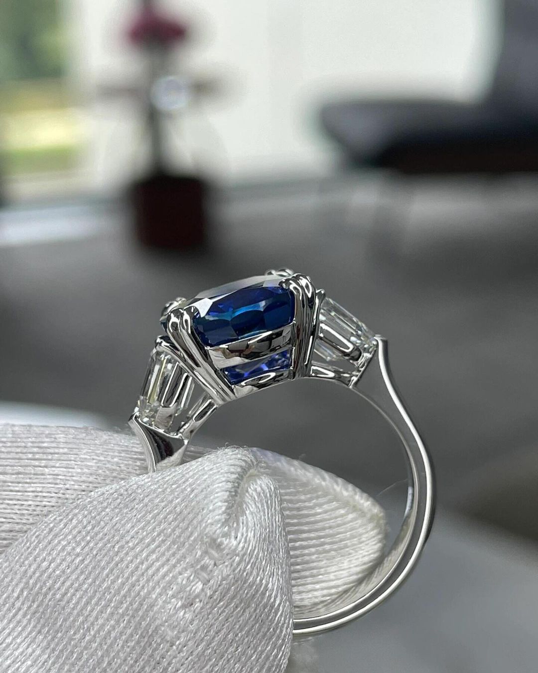 3.2Ct Blue Oval Cut Three Stone Ring For Her | Birthday Gift Ring For Mother | Statement Ring | Jewelry Collection For Women