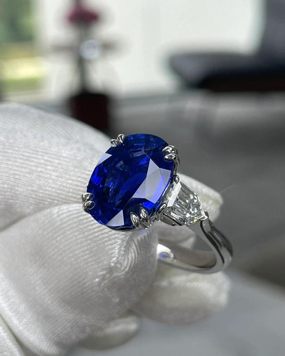 3.2Ct Blue Oval Cut Three Stone Ring For Her | Birthday Gift Ring For Mother | Statement Ring | Jewelry Collection For Women