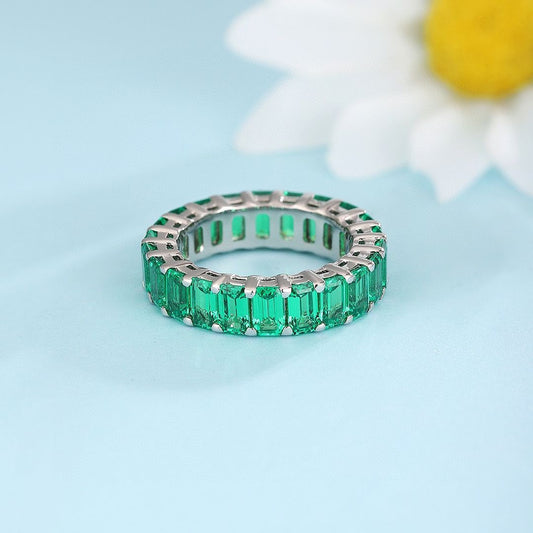 1.5Ct Green Emerald Cut Prong Set Band Ring For Women | Elegance Design Band Ring | Promise Band Ring For Her | Thank You Gift Band Ring