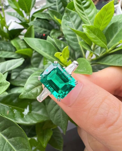 3.2Ct Green Emerald Cut Three Stone Ring For Women | Birthday Gift Ring For Her | Timeless Design Ring | Bridesmaid Gift Ring