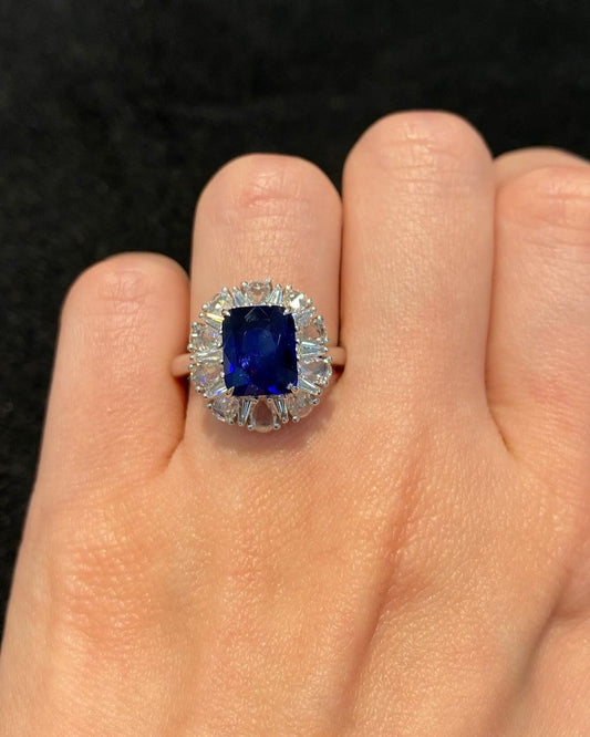 3.1Ct Blue Cushion Cut Halo Setting Ring For Women | Party Wear Ring For Her | Bridesmaid Gift Ring | Fashionable Jewelry Piece