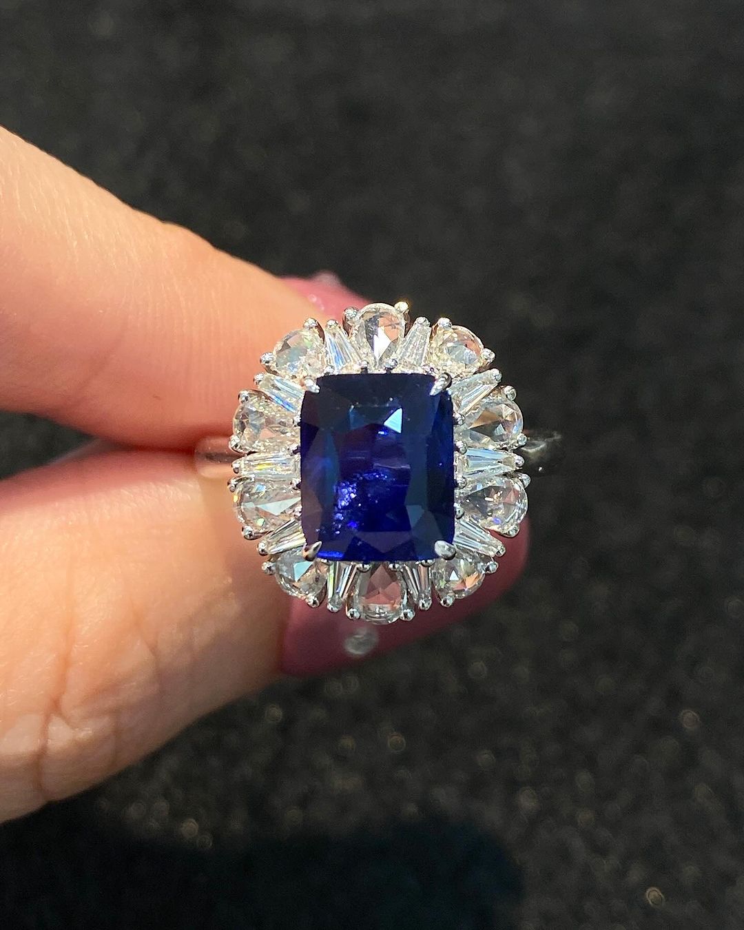 3.1Ct Blue Cushion Cut Halo Setting Ring For Women | Party Wear Ring For Her | Bridesmaid Gift Ring | Fashionable Jewelry Piece