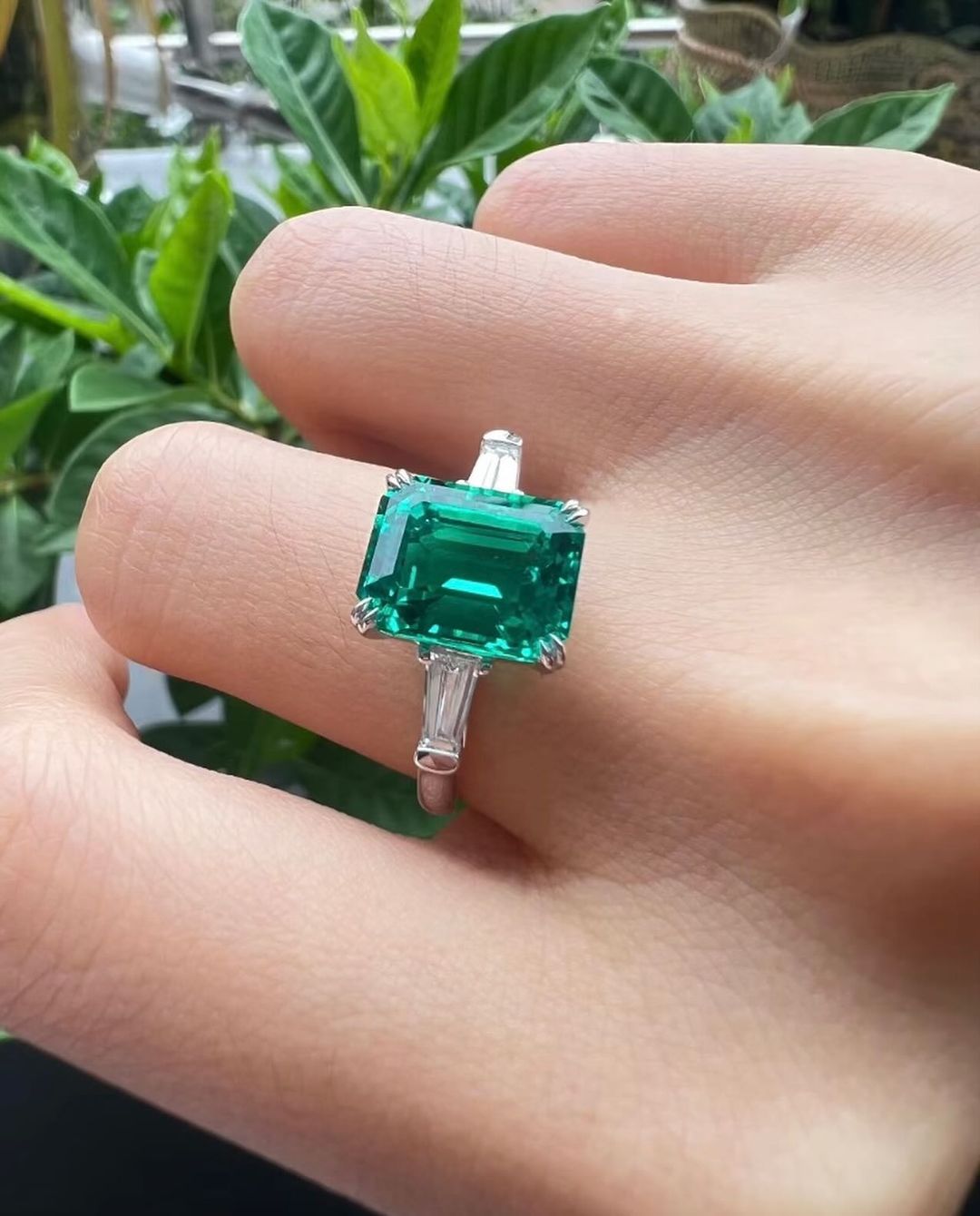 3.2Ct Green Emerald Cut Three Stone Ring For Women | Birthday Gift Ring For Her | Timeless Design Ring | Bridesmaid Gift Ring