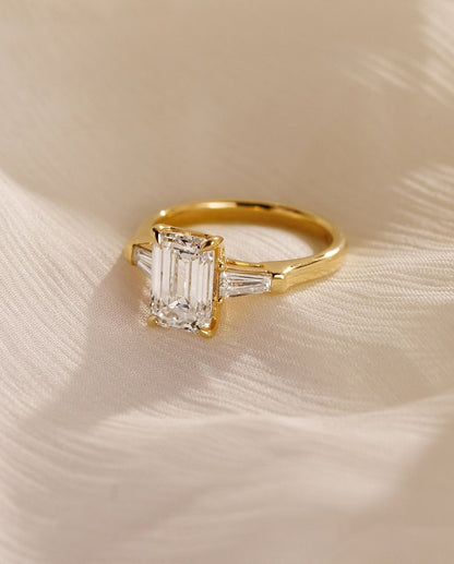 2.4Ct White Emerald Cut Three Stone Ring For Her | Anniversary Gift Ring For Wife | Trilogy Stone Ring For Women | Statement Ring