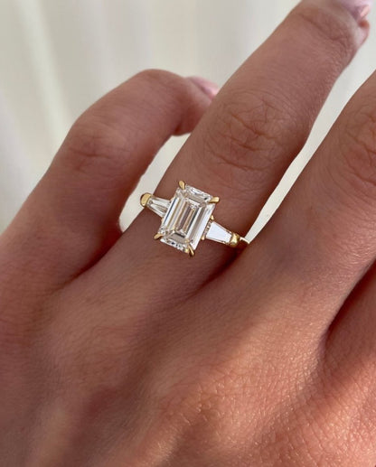 2.4Ct White Emerald Cut Three Stone Ring For Her | Anniversary Gift Ring For Wife | Trilogy Stone Ring For Women | Statement Ring