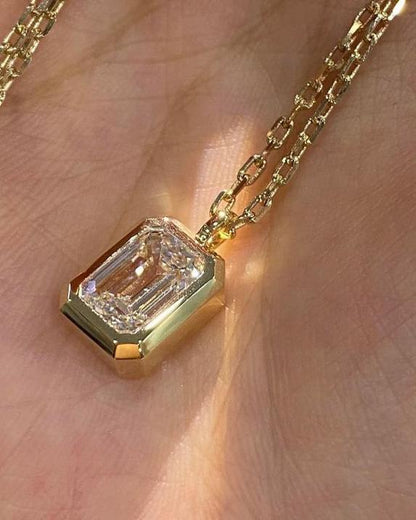 3.20Ct White Emerald Cut Bezel Pendant | Daily Wear Pendant | Minimalist Pendant For Her | Jewelry Collection