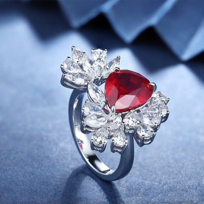 2.8Ct Red Pear Cut Solitaire With Cluster Ring | Perfect Gift For Special Occasion Ring | Open Cuff Ring For Her | Designer Ring For Women