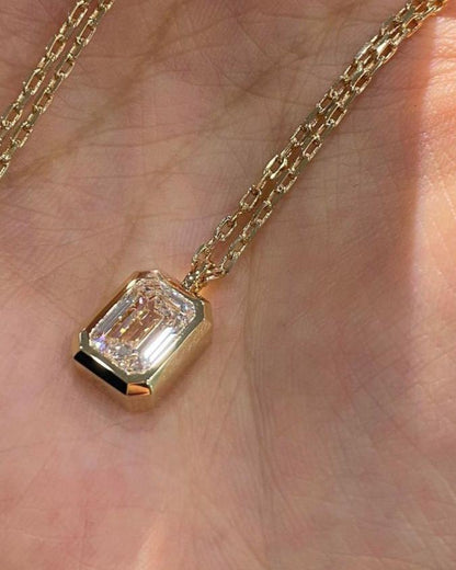 3.20Ct White Emerald Cut Bezel Pendant | Daily Wear Pendant | Minimalist Pendant For Her | Jewelry Collection