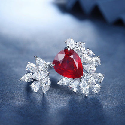 2.8Ct Red Pear Cut Solitaire With Cluster Ring | Perfect Gift For Special Occasion Ring | Open Cuff Ring For Her | Designer Ring For Women