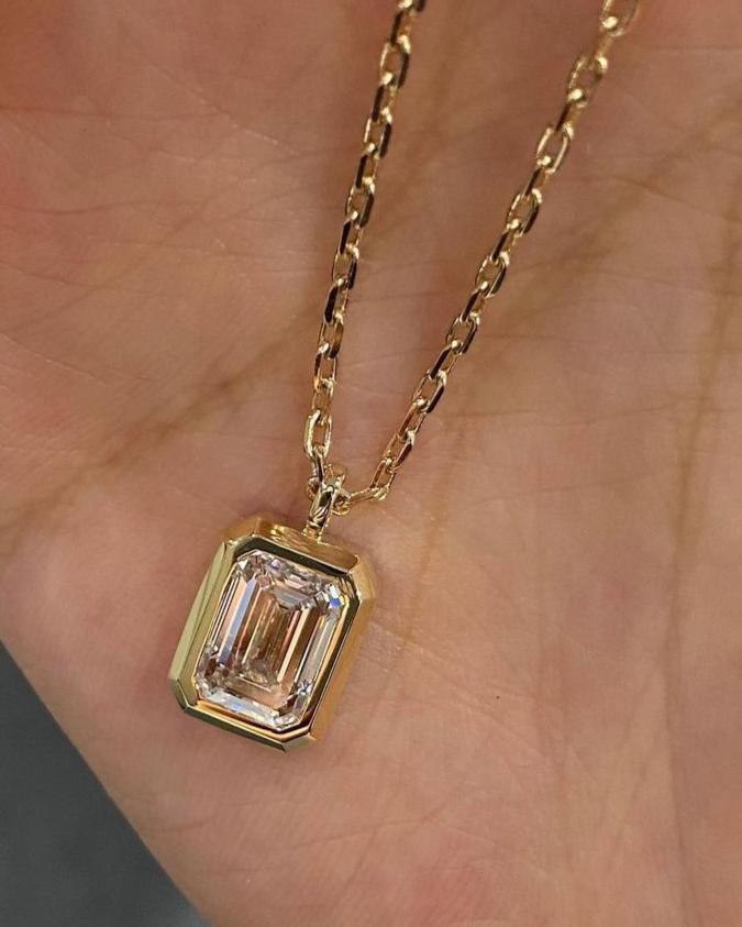 3.20Ct White Emerald Cut Bezel Pendant | Daily Wear Pendant | Minimalist Pendant For Her | Jewelry Collection