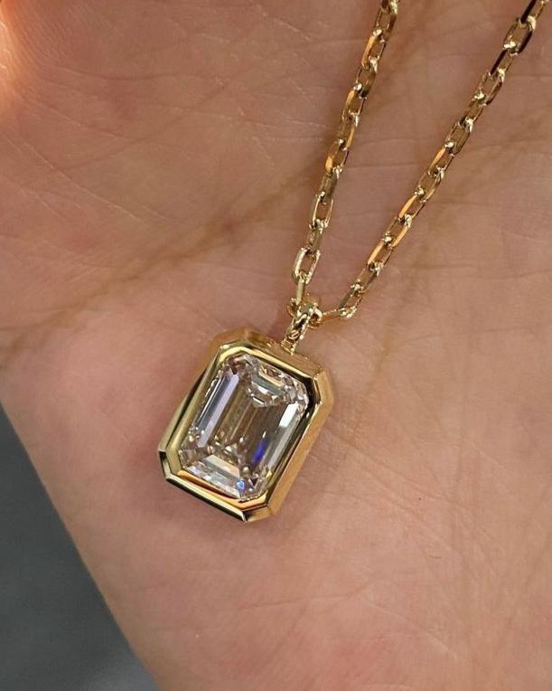 3.20Ct White Emerald Cut Bezel Pendant | Daily Wear Pendant | Minimalist Pendant For Her | Jewelry Collection