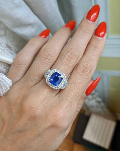 3.1Ct Blue Cushion Cut Double Halo Ring For Her | Bridesmaid Wedding Ring | Perfect Gift For Special Occasion Ring | Fashionable Jewelry