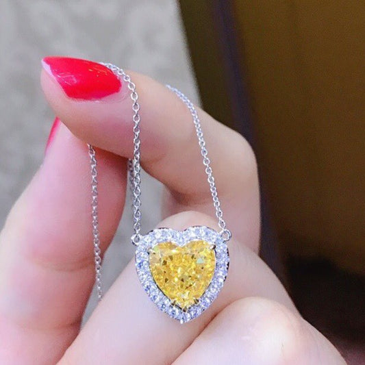 3.10Ct Yellow Heart Cut Halo Pendant | Proposal Pendant For Her | Promise Gift Pendant For Girlfriend | Lovable Pendant