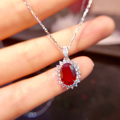 3.10Ct Red Oval Cut Halo Pendant | Wedding Pendant For Bridal | Fashion Jewelry | Birthstone Pendant