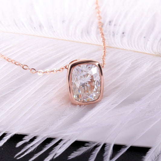 3.10Ct White Cushion Cut Bezel Pendant | Party Wear Pendant For Women | Elegant Gift For Her | Luxury Jewelry