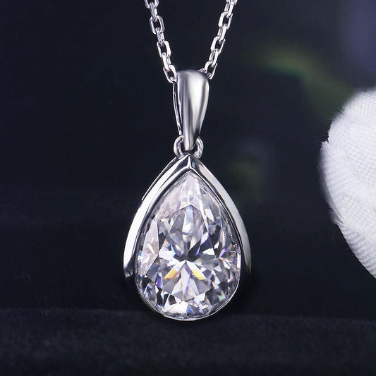 2.88Ct White Pear Cut Bezel Pendant | Daily Wear Pendant | Timeless Design | Handmade Pendant For Mother