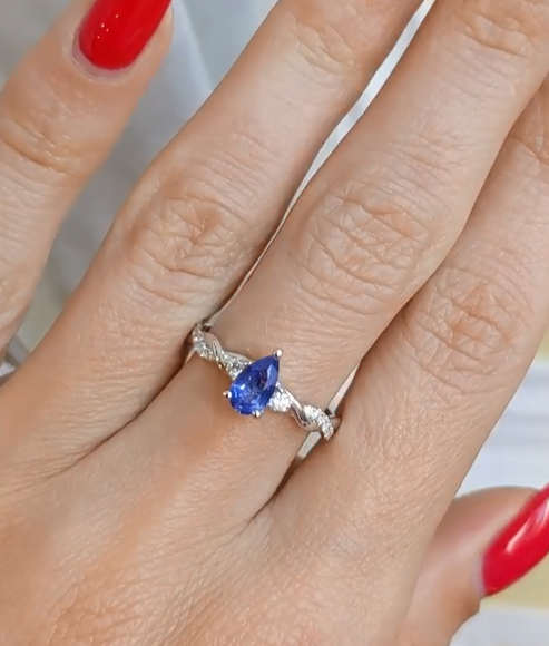 Twisted 2.5Ct Blue Pear Cut Solitaire Ring For Women | Wedding Promise Ring For Her | Daily Wear Ring | Simple Design Ring