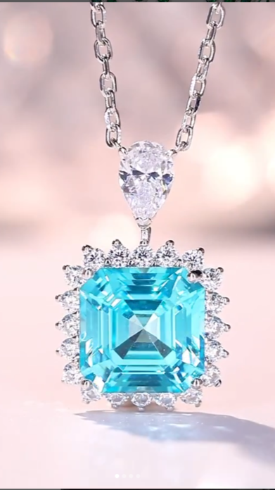 3.10Ct Aquamarine Color Asscher Cut Halo Pendant | Anniversary Gift Pendant For Wife | Stunning Pendant For Women | Designer Jewelry Piece