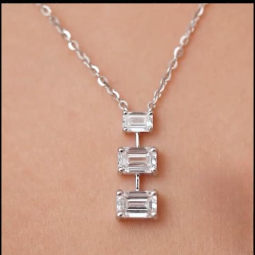 3.10Ct White Emerald Cut Three Stone With Prong Pendant | Special Occasion Wear Pendant | Glamorous Pendant For Her | Forever One Pendant for Women