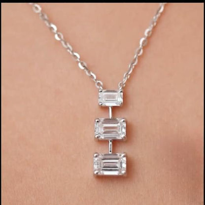 3.10Ct White Emerald Cut Three Stone With Prong Pendant | Special Occasion Wear Pendant | Glamorous Pendant For Her | Forever One Pendant for Women