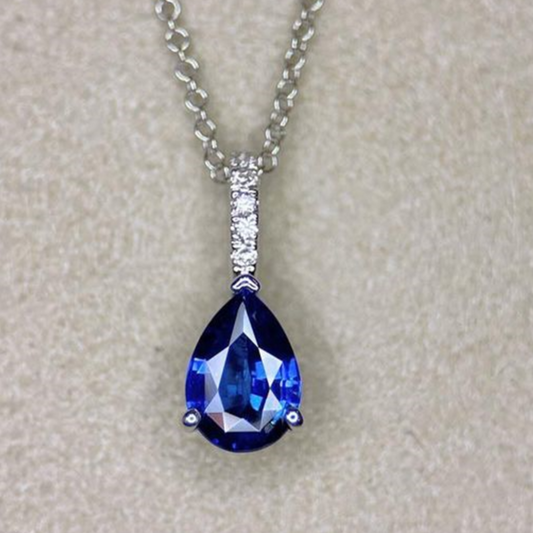 2.88Ct Blue Pear Cut Solitaire Pendant | Birthstone Pendant For Her | Everyday Elegance Pendant | Fashion Jewelry