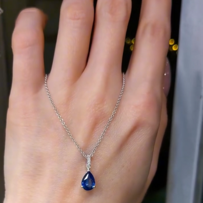 2.88Ct Blue Pear Cut Solitaire Pendant | Birthstone Pendant For Her | Everyday Elegance Pendant | Fashion Jewelry