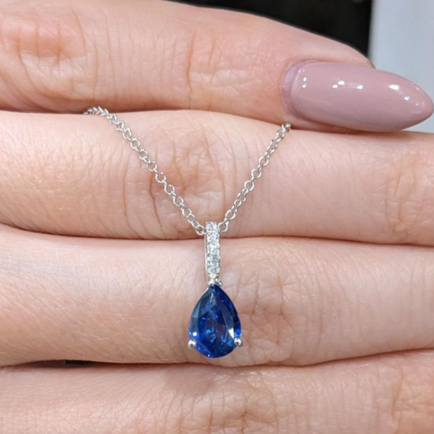 2.88Ct Blue Pear Cut Solitaire Pendant | Birthstone Pendant For Her | Everyday Elegance Pendant | Fashion Jewelry