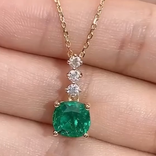 2.60Ct Green Cushion Cut Solitaire Pendant | Engagement Gift Pendant For Her | Everyday Wear Pendant | Women Jewelry