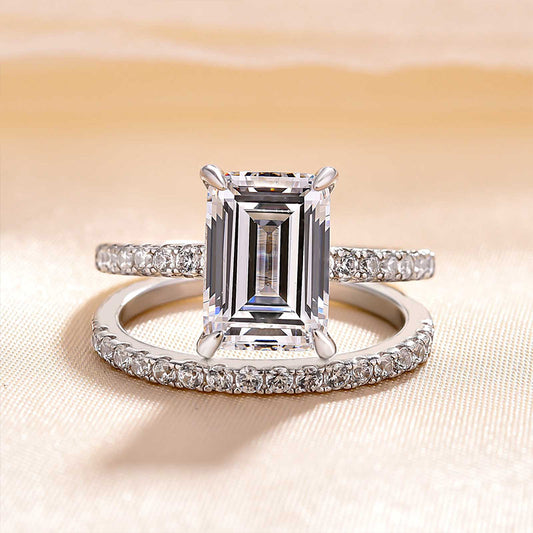 2.95Ct Emerald Cut Solitaire Ring Set | Perfect Wedding Ring Set For Bridal | Trendy Ring