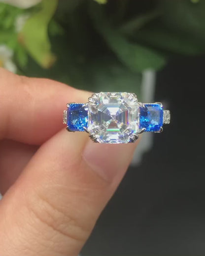 2.8Ct White Asscher Cut Three Stone Ring | Anniversary Gift Ring | Designer Ring | Gift For Women