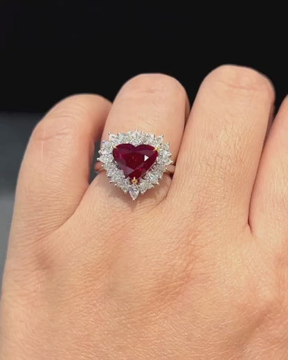 2.5Ct Red Heart Cut Halo Ring | Engagement Ring For Her | Promise Ring | Special Occasion Ring