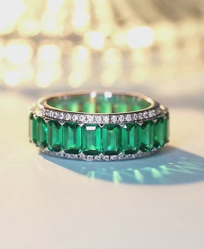 2.2Ct Green Emerald Cut Prong Band | Engagement Band For Her | Unique Band | Proposal Band