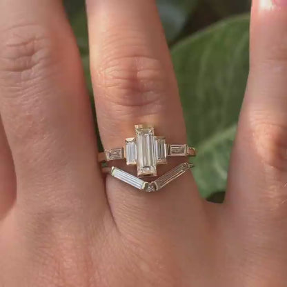 2.2Ct White Baguette Cut Bar Ring Set | Anniversary Gift Ring Set | Stacking Ring Set | Unique Ring Set