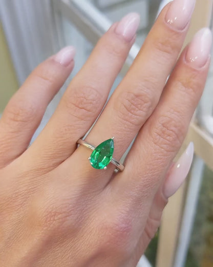 2.5Ct Green Pear Cut Solitaire Ring | Birthday Gift Ring | Gift For Women | Daily Wear Ring